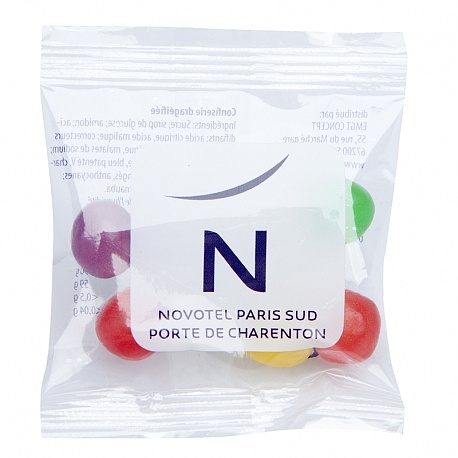 Sachet de Bonbon publicitaire transparent Dragibus 5g personnalisé NOVOTEL PARIS SUD PORTE DE CHARENTON